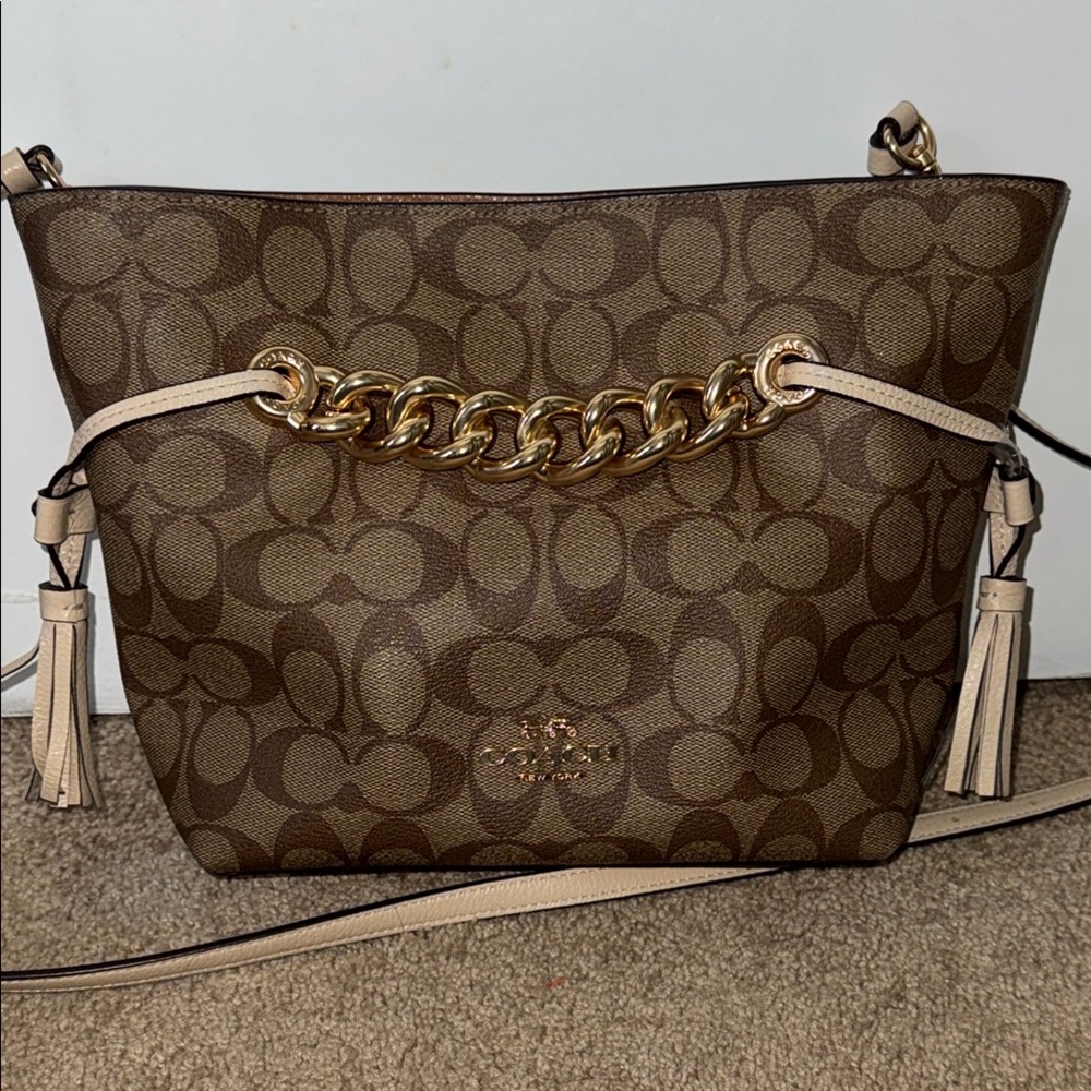 Coach Brown Signature Chain Tote